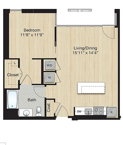 Floor plan Tier 89.1 - 1 Bed/1 Bath