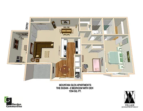 Floor plan Two Bedroom with Den