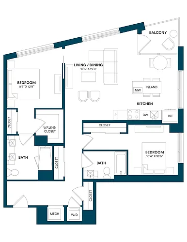 Floor plan 2 Bed/2 Bath-E1-TYP-21