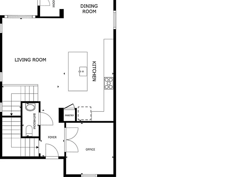 Kitchen, Dinning and Living Room, and Office