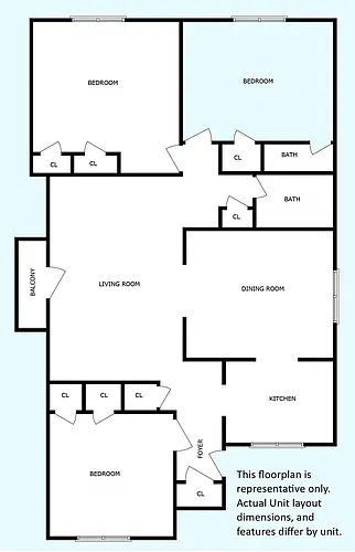 Floor plan Elm 3 BR 1.5 BATH