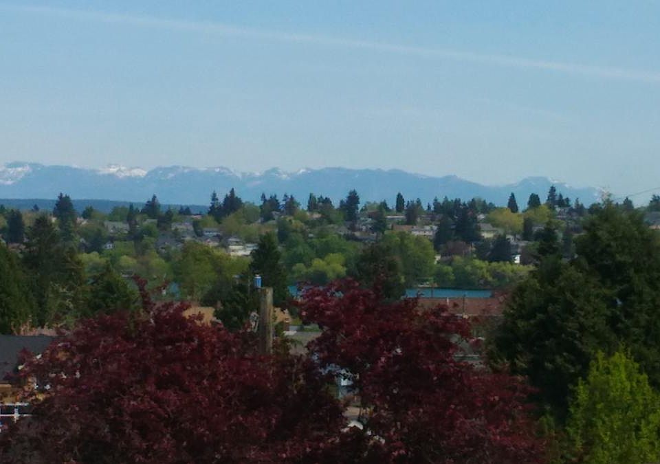 view of greenlake and mountains from upstairs or front yard