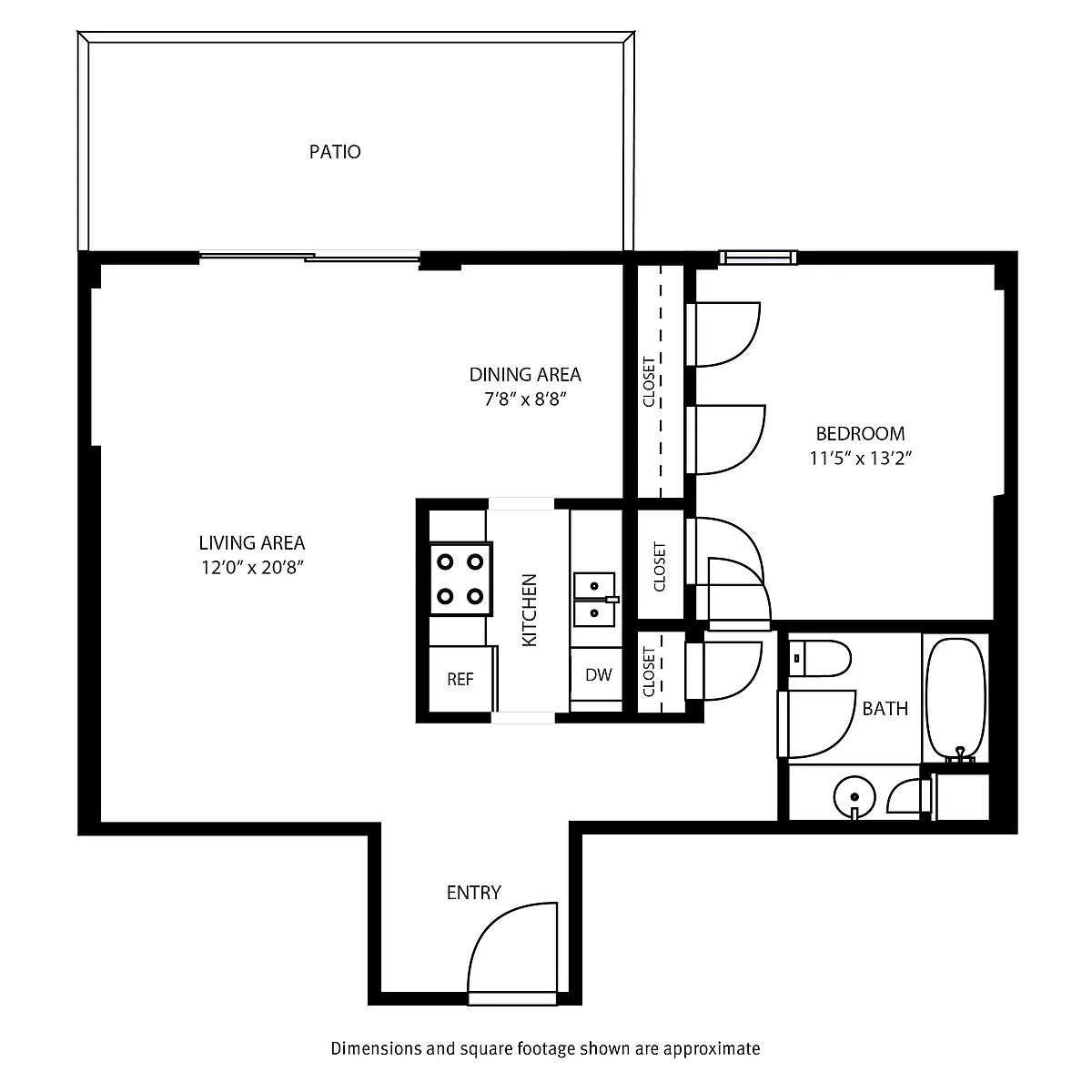Floor plan Style F: 1 Bedroom / 1 Bath
