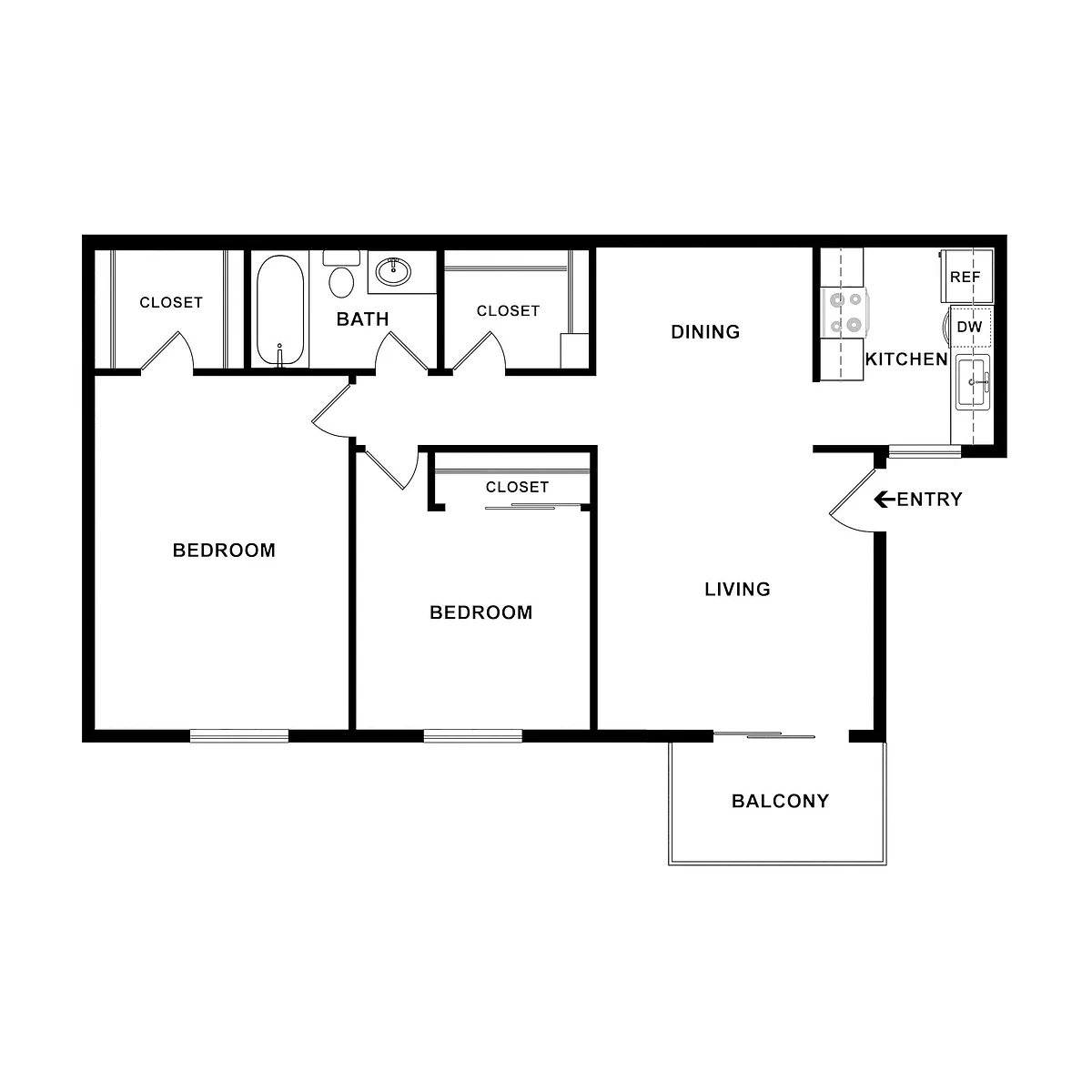 Floor plan 2 Bedroom/ 1 Bath