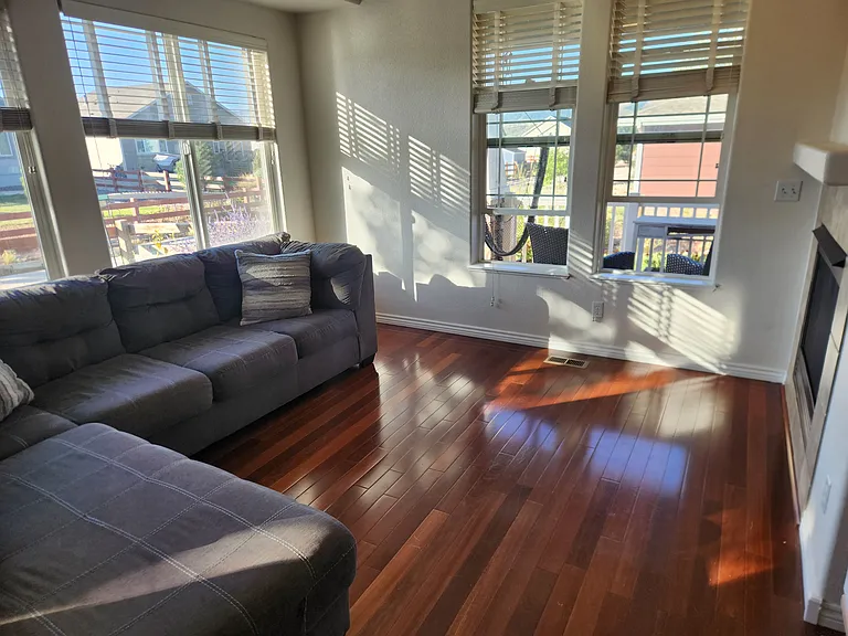 Living room with TV nook and gas fireplace