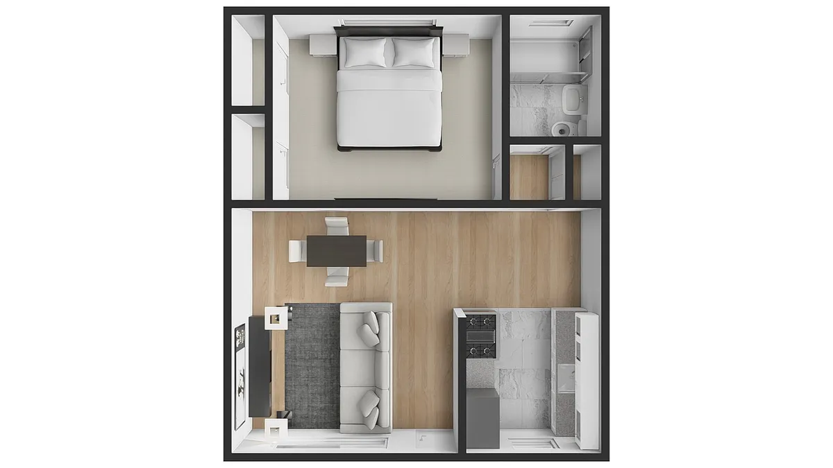 Floor plan Layout A - 1 Bed 1 Bath