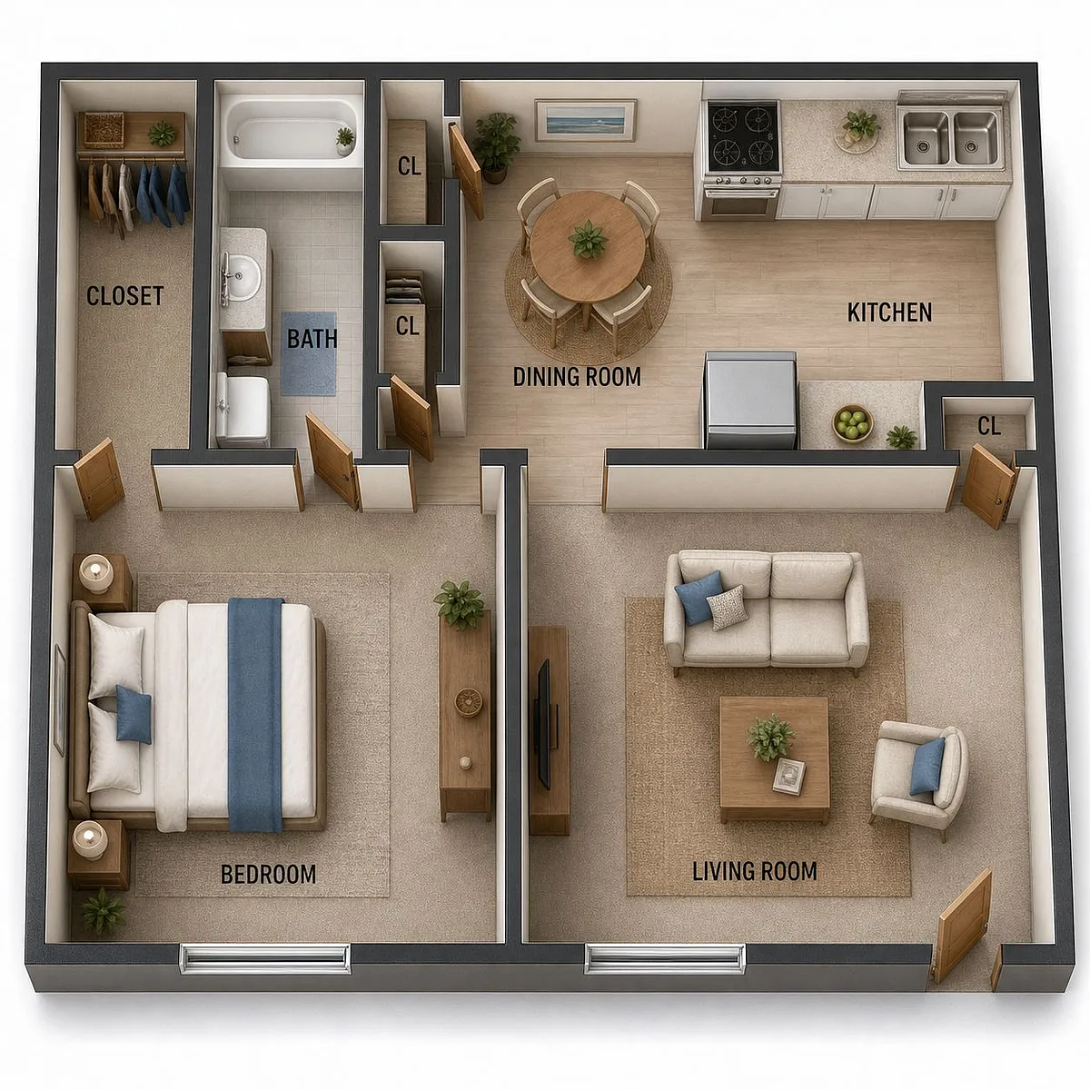 Floor plan One Bedroom B Garden
