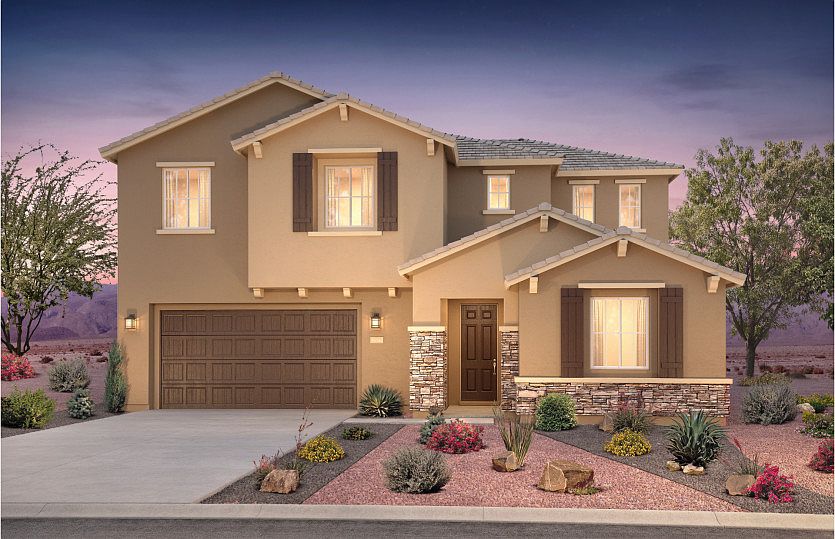 Exterior rendering shown in design style B. This design features decorative stone accents for maximu