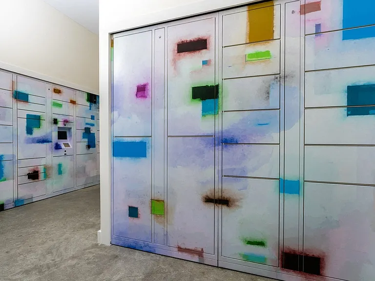 Smart Package Locker System with Brightly Painted Fronts