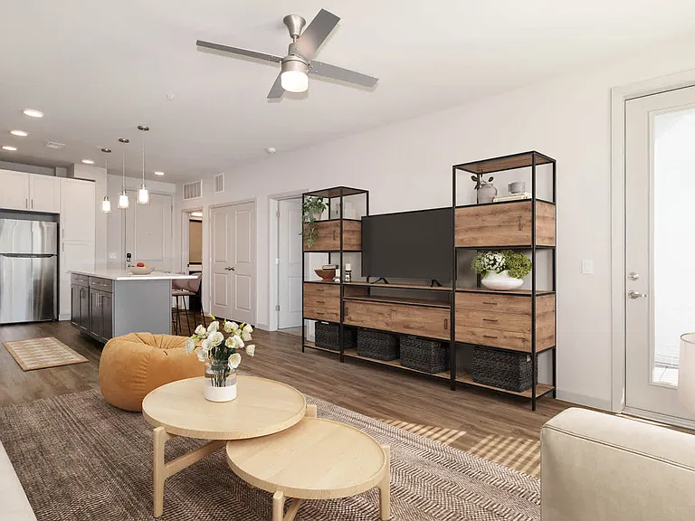 Living Area and Kitchen with Hard Surface Flooring