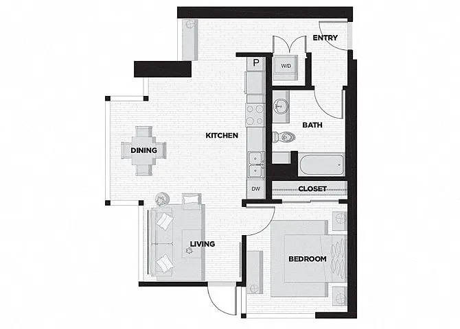 Floor plan 1 Bed - 1 Bath N1
