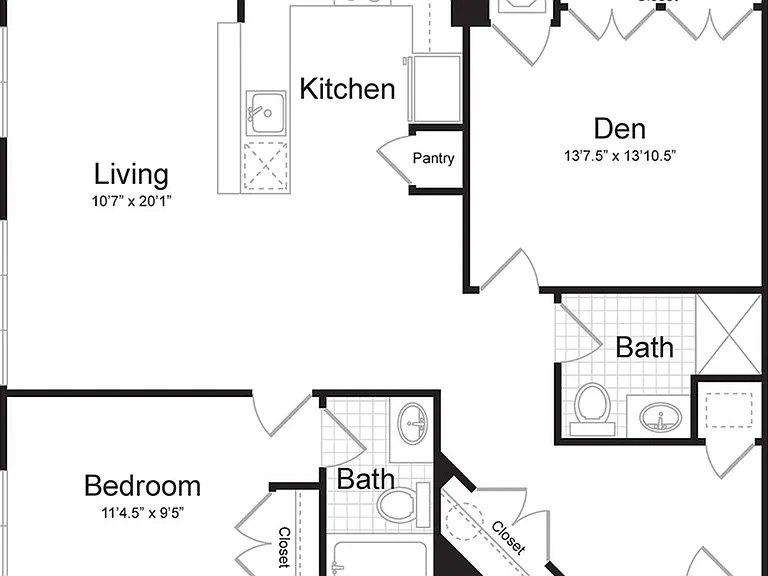 1-Bedroom 2-Bathroom | 1,105 sqft 1-Bedroom 2-Bathroom | 1,105 sqft