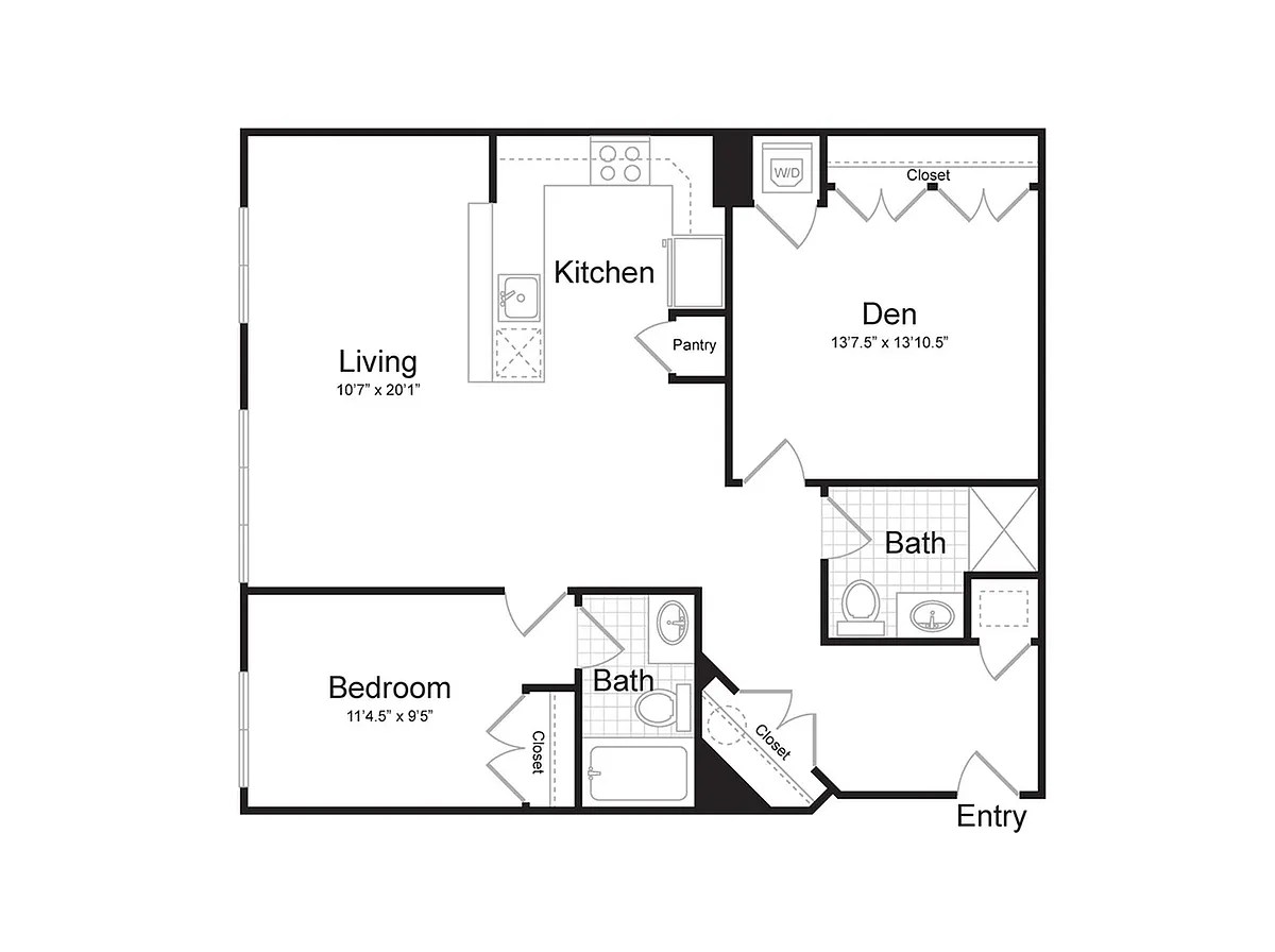 Floor plan 1-Bedroom 2-Bathroom | 1,105 sqft