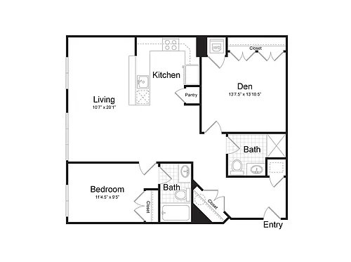 Floor plan 1-Bedroom 2-Bathroom | 1,105 sqft