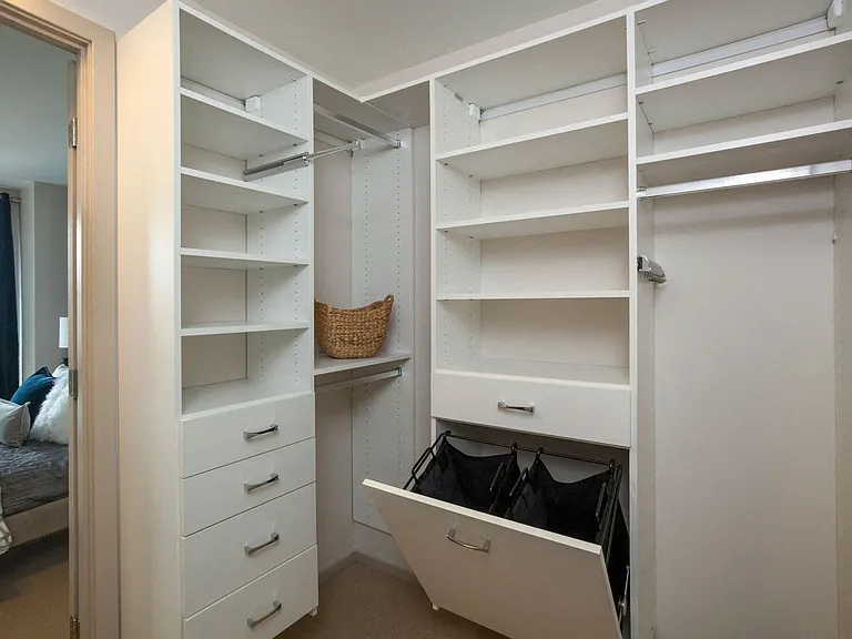 Large walk-in closets with custom California Closets in select apartments