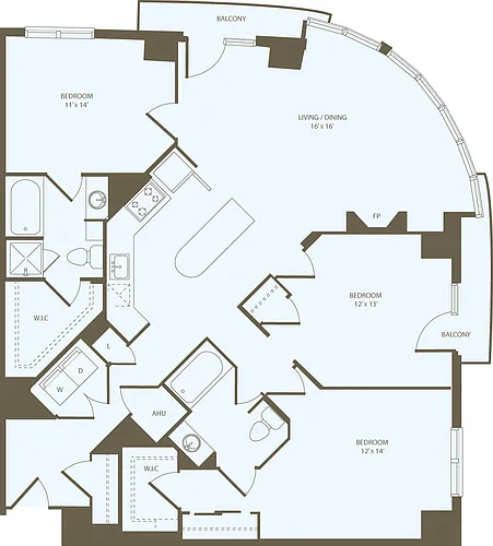 Floor plan 3+Bedroom A with Fireplace
