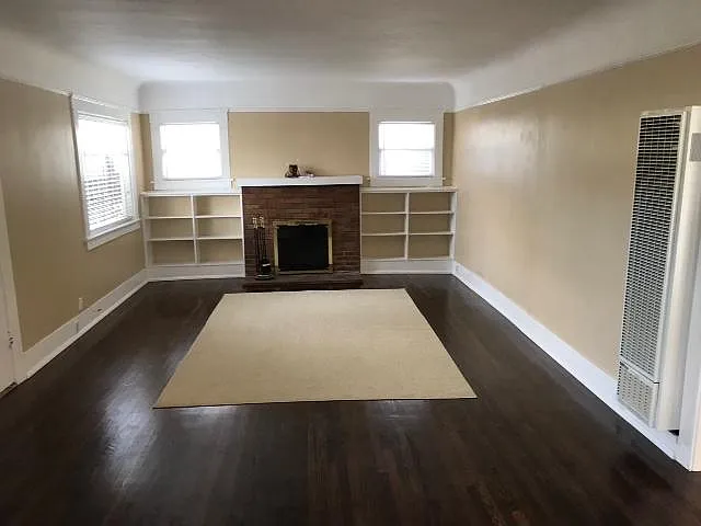 Fireplace and book shelves