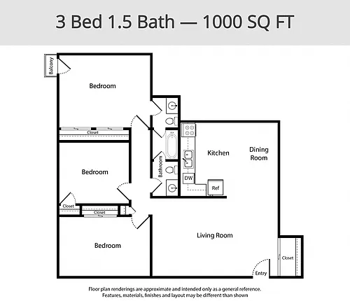Floor plan 3 Bed 1.5 Bath
