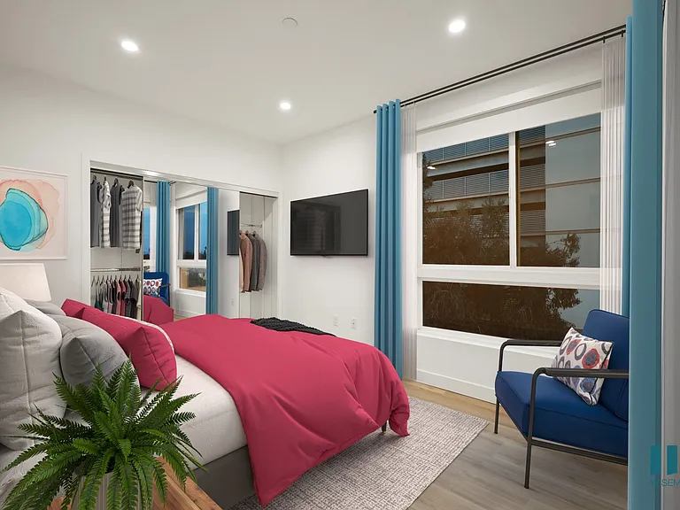 Bedroom with a Mirrored Closet and Large-Size Windows - Willow Floor Plan