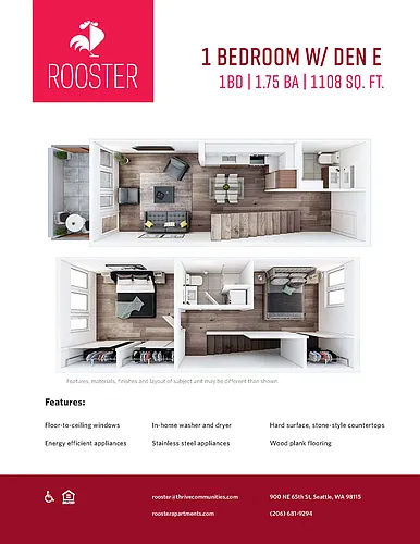Floor plan 1 Bed+Den Townhome E
