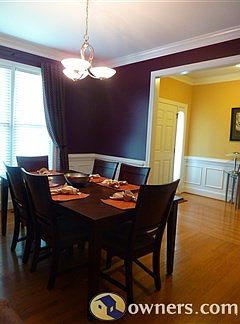 Dining room with extensive molding