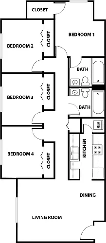 Floor plan D - Four Bedroom Two Bathroom 60%