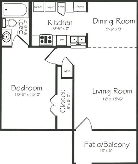 1 Bedroom 1 Bathroom Floorplan 1 Bedroom 1 Bathroom Floorplan