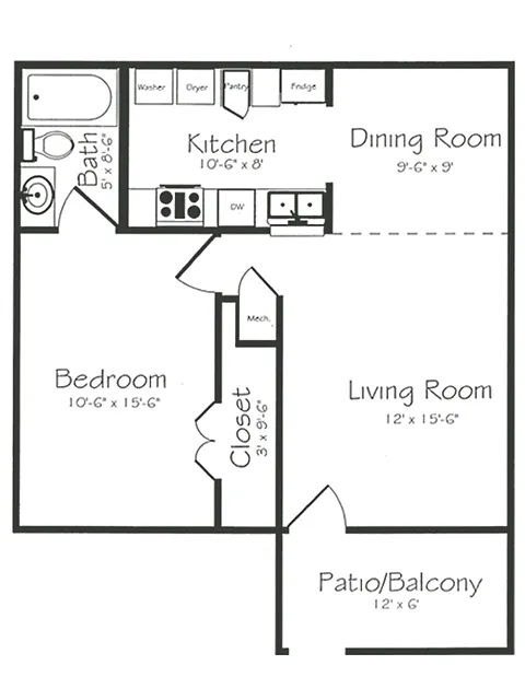 Floor plan 1BR1BA Up NC