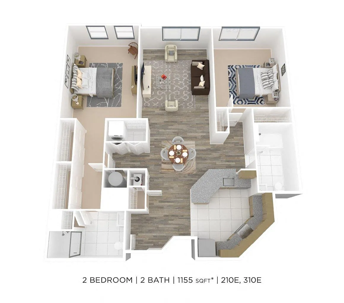 Floor plan Two Bedroom 2 Bath - 1,155 sqft
