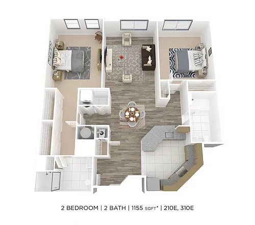 Floor plan Two Bedroom 2 Bath - 1,155 sqft