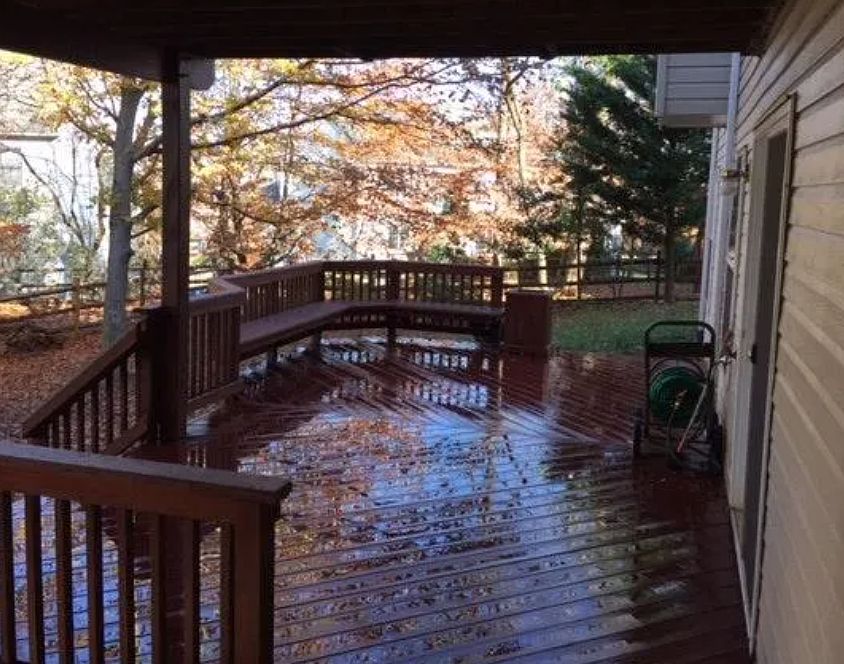 Aerial view of the front deck and unit entrance to living room.