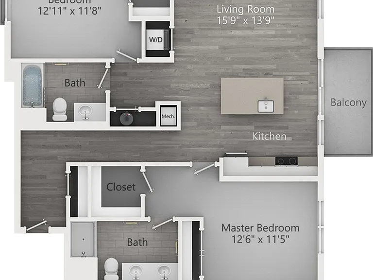 Two Bedroom Two Bathroom (1215 SF) Two Bedroom Two Bathroom (1215 SF)