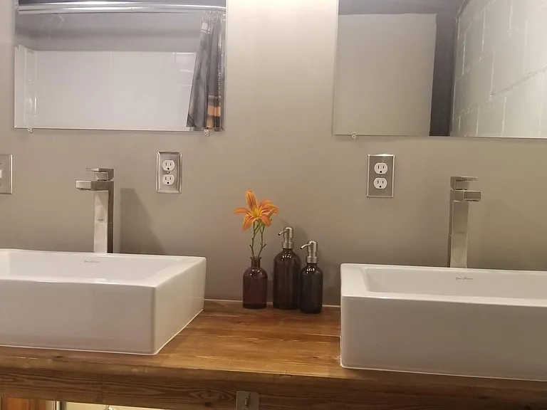 The double lavatories in the basement bath. Room for two!