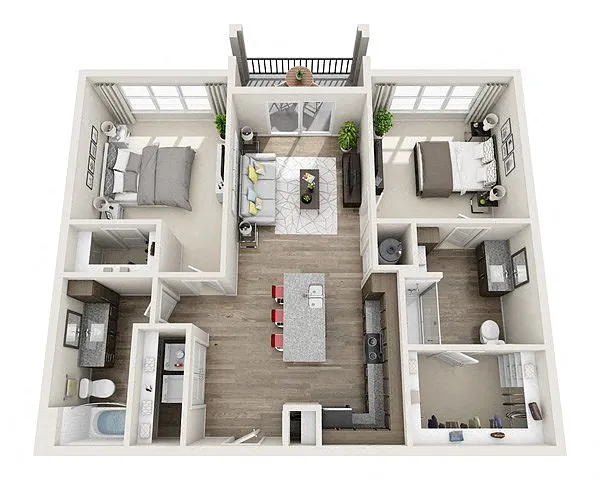Floor plan 2 Bedroom 2 Bath B2a