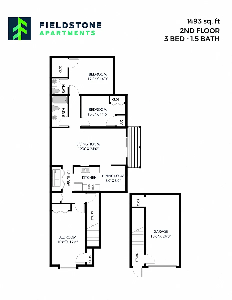 Floor plan 3 Bed, 1.5 Bath - 1,493 sq ft