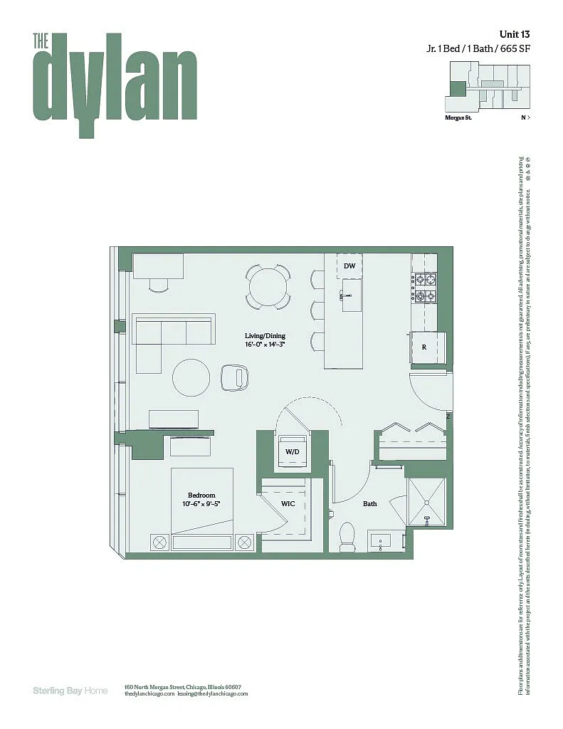 Floor plan Tier 13 - Jr1bed/1bath