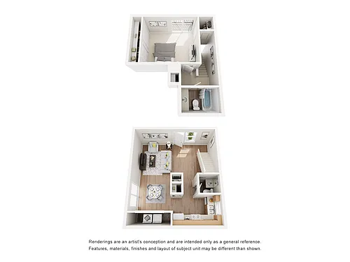 Floor plan One Bedroom, One and Half Bath Townhome