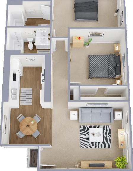 2 Bed 2 Bath Floorplan Diagram