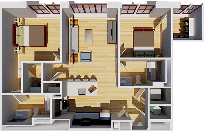 Floor plan 2 Bedroom 2 Bath Historic Wing Style A