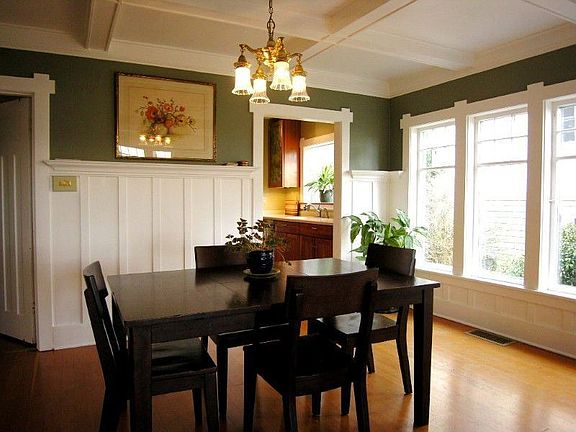 Box beam ceiling in the dining room.