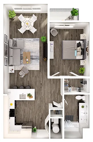 Floor plan 1 BR 1 Bath w Balcony