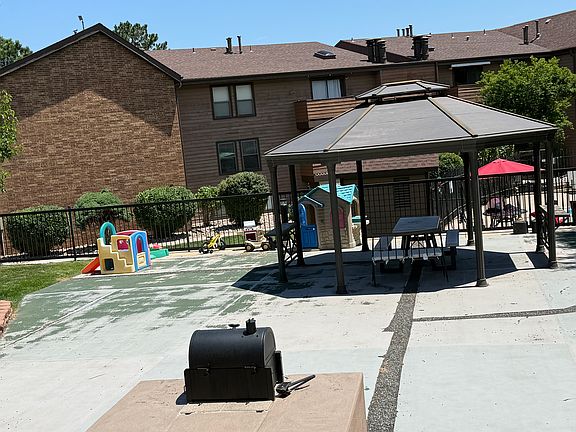 Gazebo, kids play area, grill