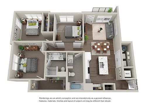 Floor plan 3 Bedroom, 2 Bathroom with Garage