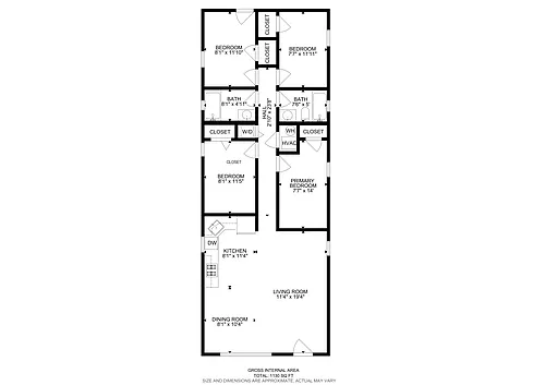 Floor plan Four Bedroom, Two Bath