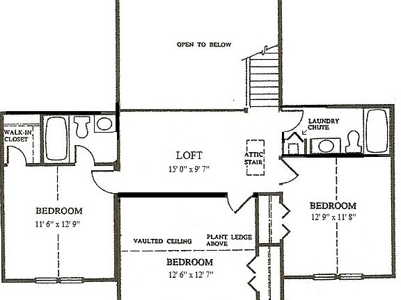 Second Floor: 3 BR 2 BA Loft