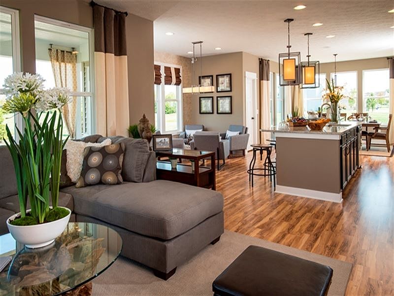 Great Room with Gas Fireplace opens to Kitchen and Nook