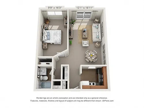 Floor plan 1 Bedroom, 1 Bath A