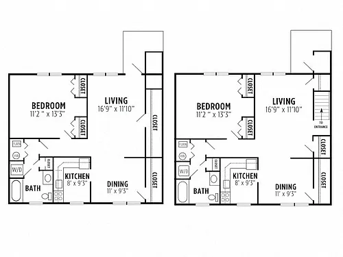 Floor plan 1 bedroom, 1 bath A