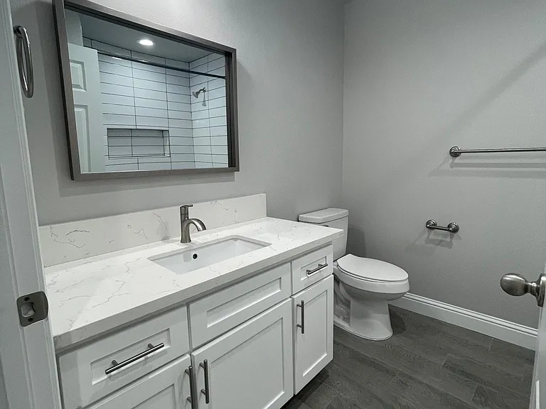 Hallway bathroom vanity view