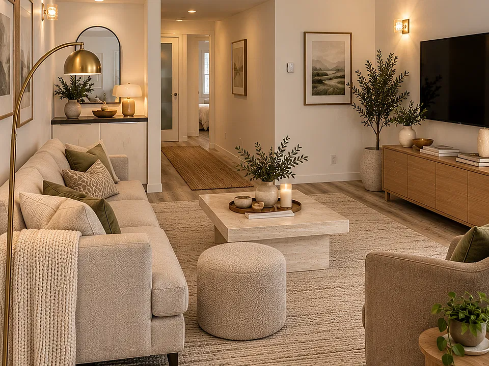 Living room looking towards entry